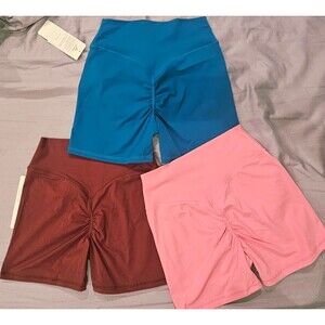 3 pair Butt Booty Mini Shorts Gym Training Pink Blue Red Small 4" inseam